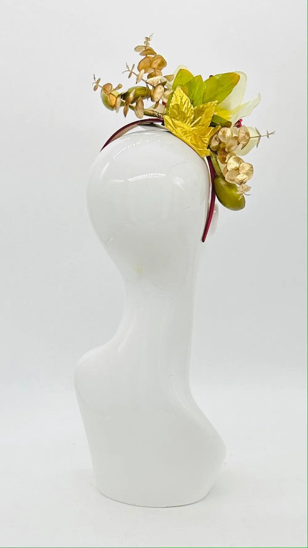 White, green, and cranberry Kentucky Derby Fascinator, Derby Hat alternative (SILVER LINE)