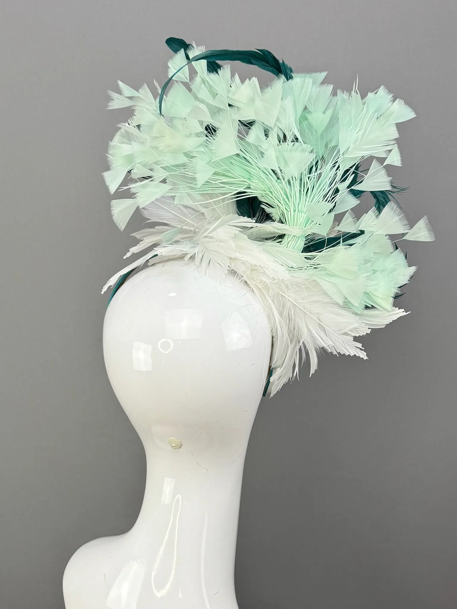 White, Mint and Teal Kentucky Derby fascinator, Derby Hat Alternative (GOLD LINE)