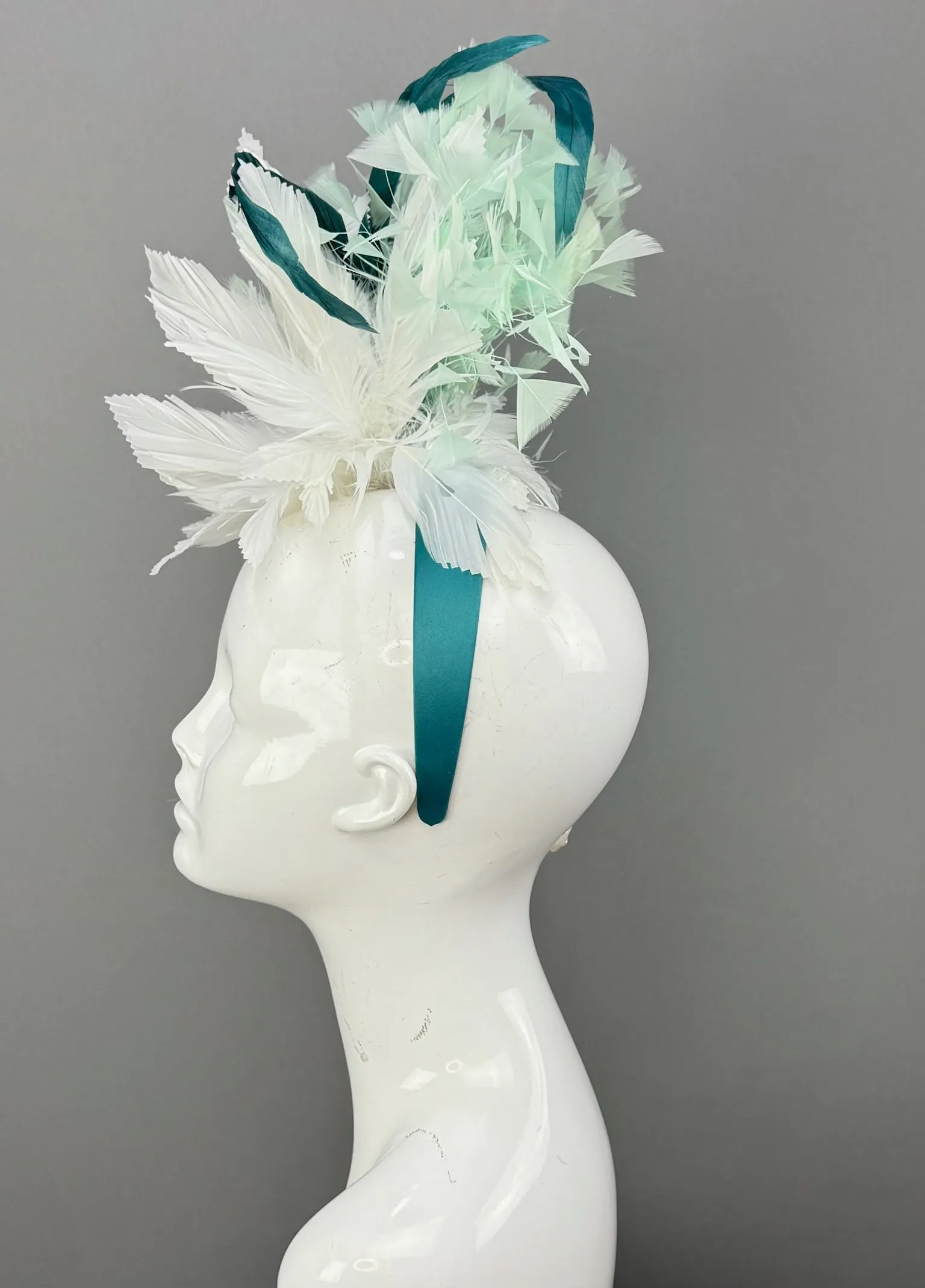 White, Mint and Teal Kentucky Derby fascinator, Derby Hat Alternative (GOLD LINE)