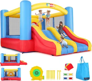 Whubefy Bounce House, Inflatable Bounce House for Kids 3-6 Big Kids 8-12, Indoor/Outdoor Double Slide Obstacle Bouncer with Blower, 12 x 9FT Jumping Castle with Center Hoop for Family Backyard