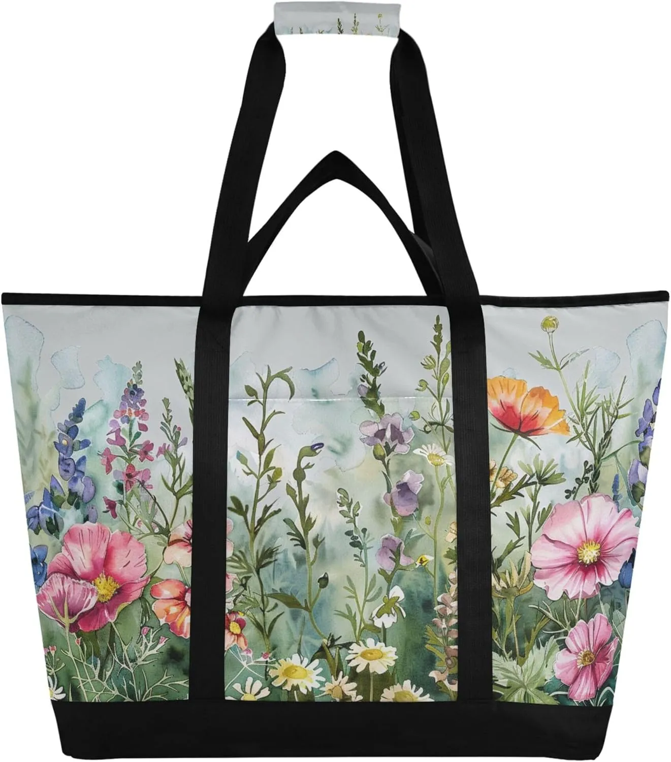 Wildflowers Reusable Insulated Cooler Bag with Ice Pack Compartment - Large 156L Waterproof Thermal Grocery Tote for Picnic Beach Camping Lunch Storage