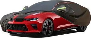 WOLWES Car Cover are Suitable for Chevrolet Camaro All-Weather Windproof, Snowproof, Rainproof, UV-Protected and Breathable All-Season Universal with Side Door Zip Oxford Cloth Car Cover (Color : Bla