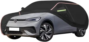 WOLWES Car Cover are Suitable for Volkswagen ID.5 All-Weather Windproof, Snowproof, Rainproof, UV-Protected and Breathable All-Season Universal with Side Door Zip Oxford Cloth Car Cover (Color : Blac