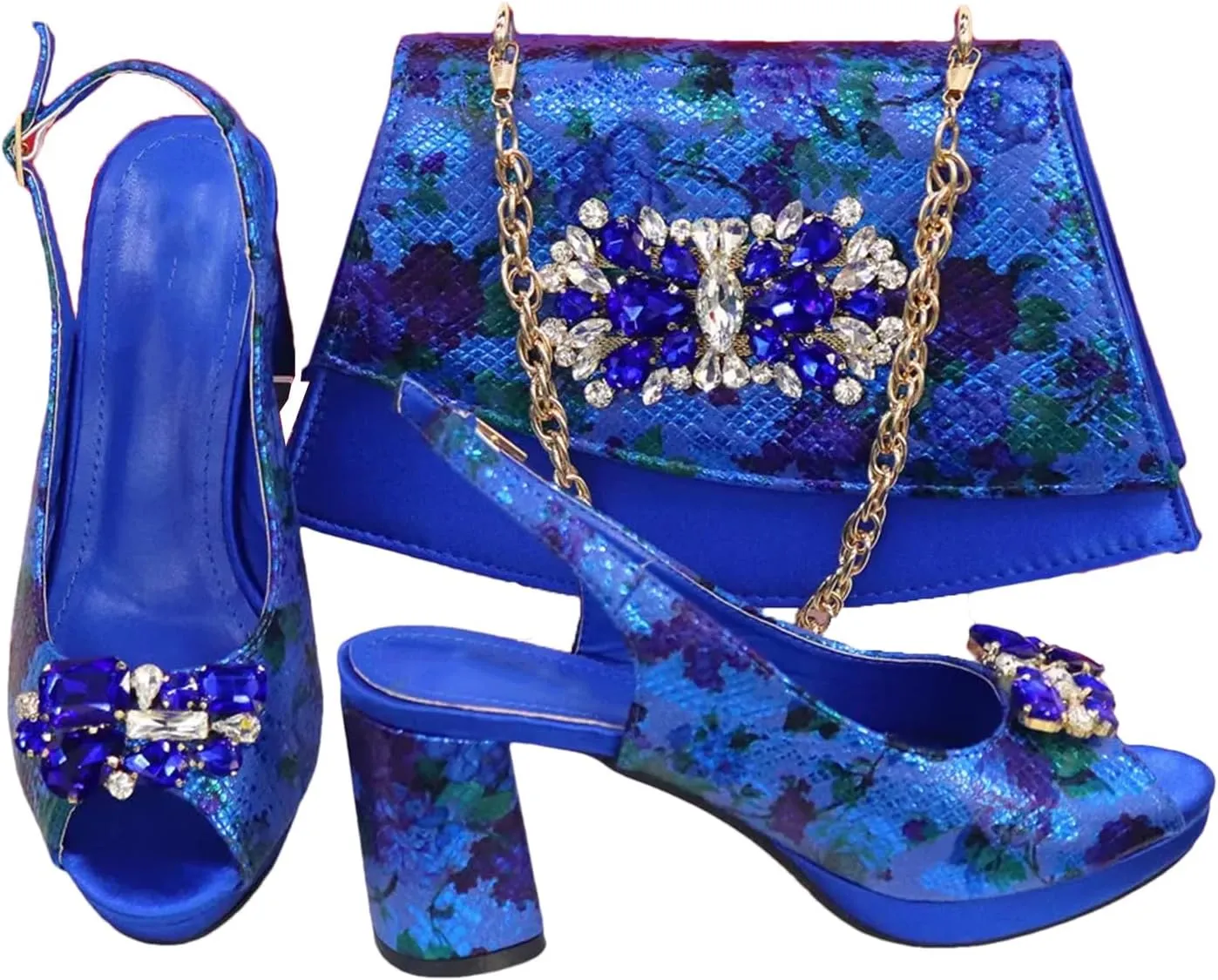 Womens 2025 Peep Toe Wedding Shoes Set Large Size Rhinestone Pumps and Big Evening Bag Party Satin Clutch Purse