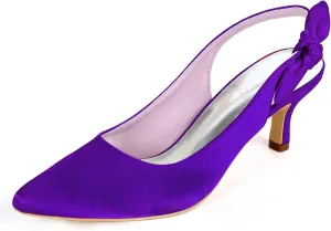 Women's Bridal Shoes Closed Toe 2.36" Kitten Heel Slingback Strap Bow Tie Pumps Satin Dress Shoes Wedding Shoes for The Bride