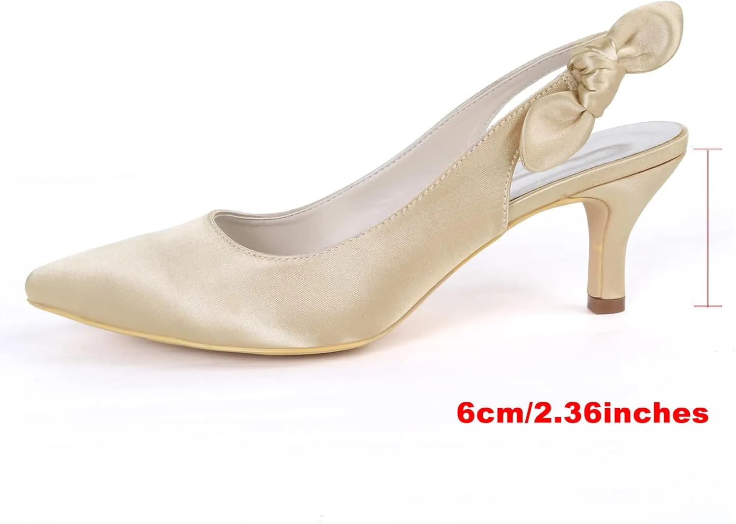 Women's Bridal Shoes Closed Toe 2.36" Kitten Heel Slingback Strap Bow Tie Pumps Satin Dress Shoes Wedding Shoes for The Bride