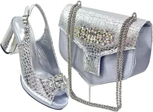 Women’S Brown Open Toe High Heels and Matching Bag Set with Rhinestone Decorations for Fashion Parties