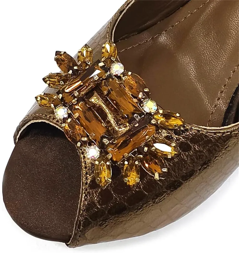 Women’S Brown Open Toe High Heels and Matching Bag Set with Rhinestone Decorations for Fashion Parties