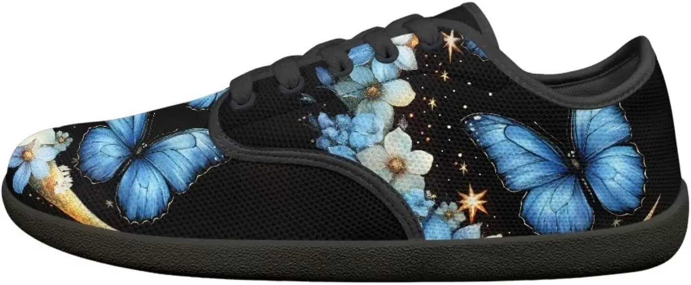 Womens Butterfly Walking Shoes Minimalist Barefoot Shoes Ladies Lace Up Sneaker Casual Low Top Shoes Mesh Wide Box Flats Shoes