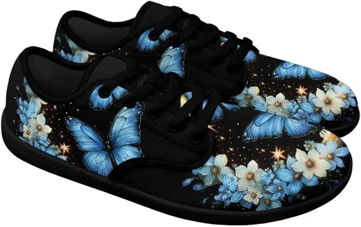 Womens Butterfly Walking Shoes Minimalist Barefoot Shoes Ladies Lace Up Sneaker Casual Low Top Shoes Mesh Wide Box Flats Shoes