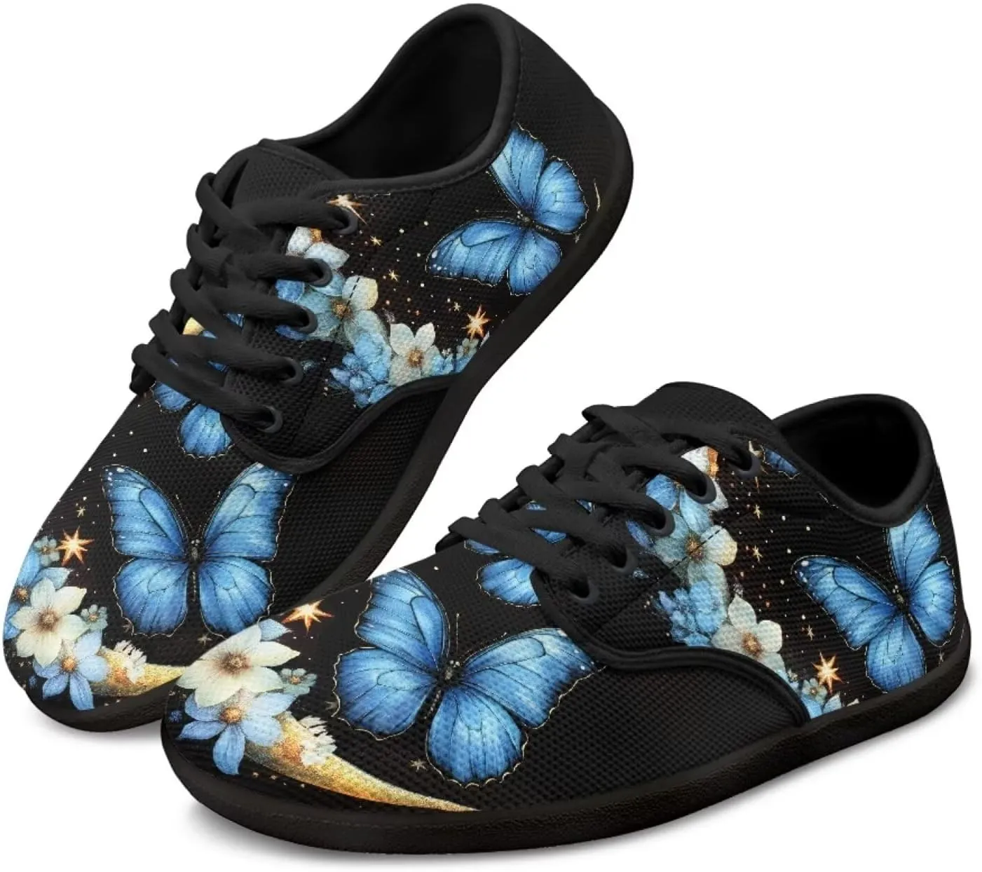 Womens Butterfly Walking Shoes Minimalist Barefoot Shoes Ladies Lace Up Sneaker Casual Low Top Shoes Mesh Wide Box Flats Shoes