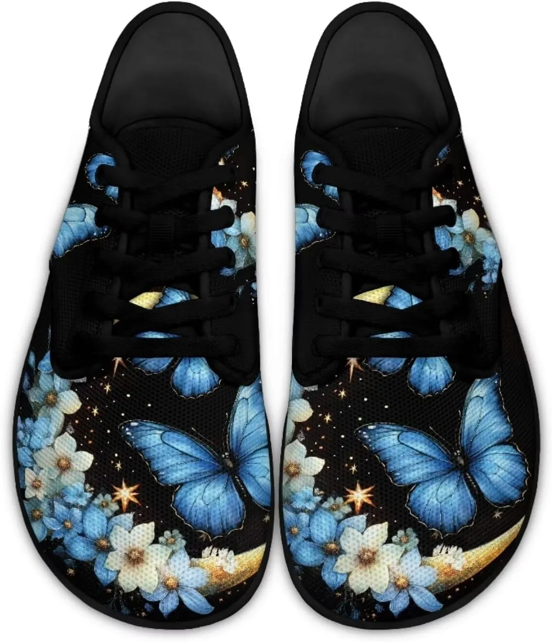 Womens Butterfly Walking Shoes Minimalist Barefoot Shoes Ladies Lace Up Sneaker Casual Low Top Shoes Mesh Wide Box Flats Shoes