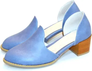 Women's Casual Pointed Toe Slip On Dress Shoes Comfy PU Leather Loafers Block Mid Heel Oxford Pumps