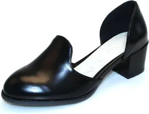 Women's Casual Pointed Toe Slip On Dress Shoes Comfy PU Leather Loafers Block Mid Heel Oxford Pumps