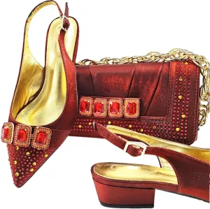 Women’S Classic Italian Shoes and Bag Set for Garden Party with Square Heel and Slingback Design