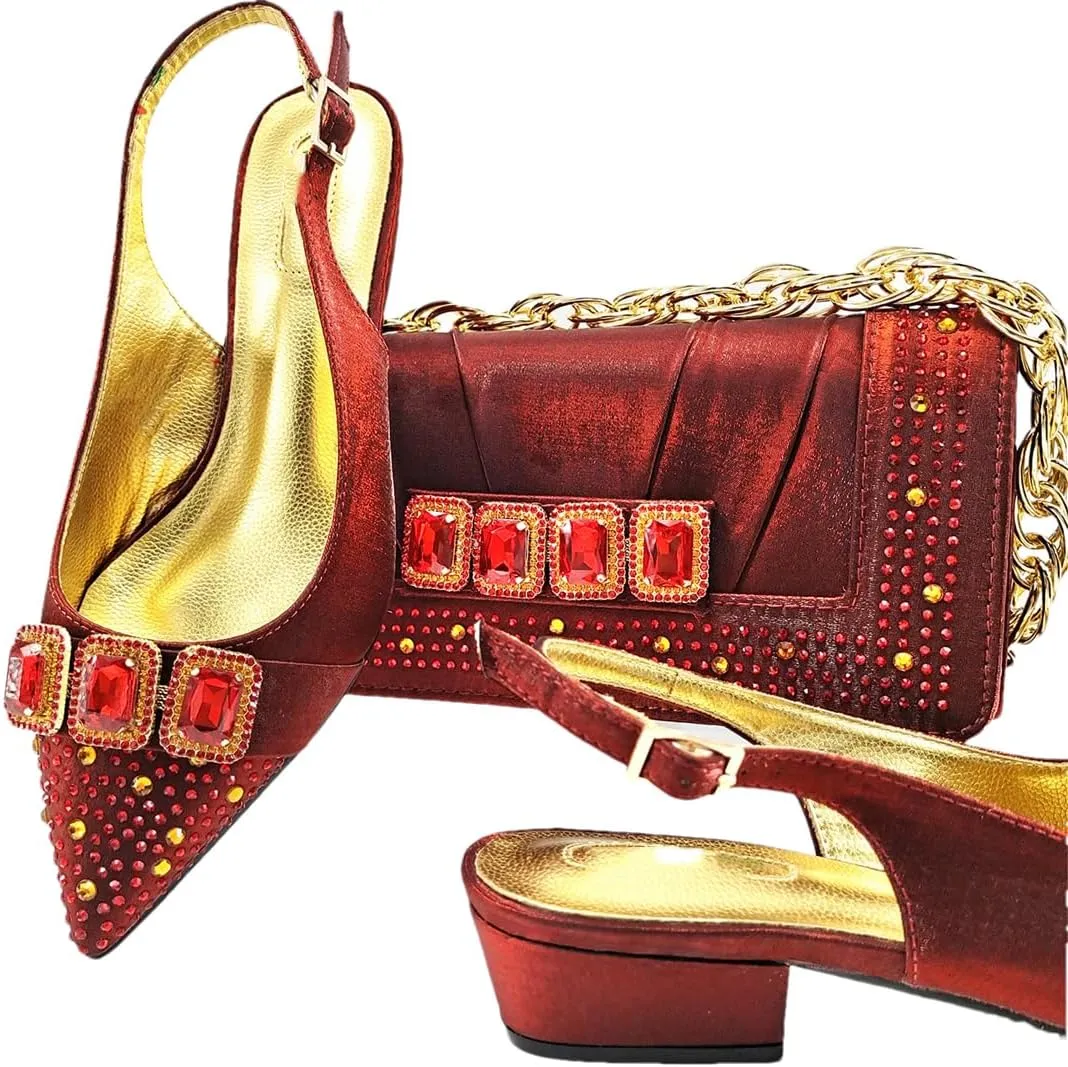 Women’S Classic Italian Shoes and Bag Set for Garden Party with Square Heel and Slingback Design