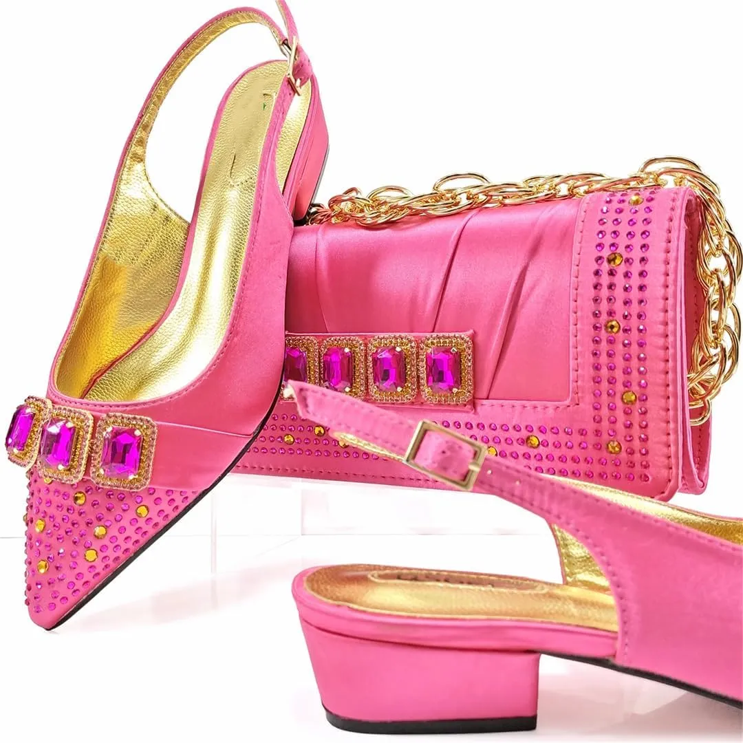Women’S Classic Italian Shoes and Bag Set for Garden Party with Square Heel and Slingback Design