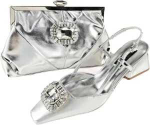 Women’S Coffee Rhinestone Pointed Toe High Heels and Matching Bag Set for Luxury Parties