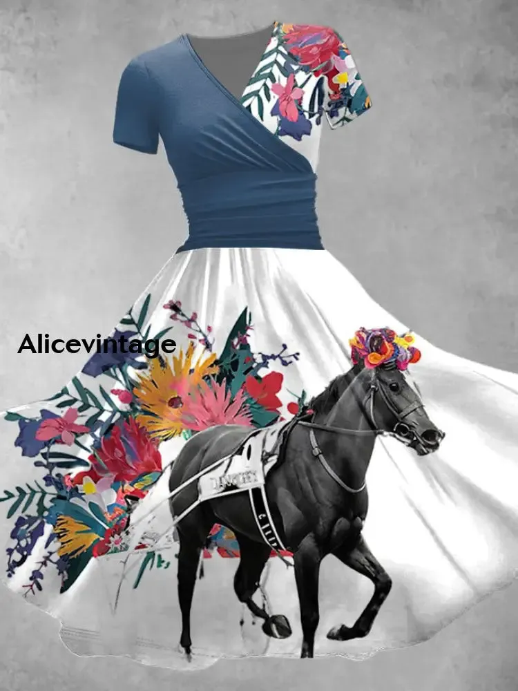 Women's Derby Floral V Neck Dress