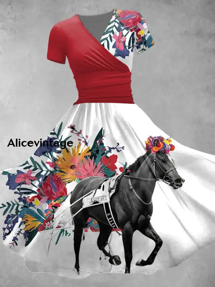 Women's Derby Floral V Neck Dress