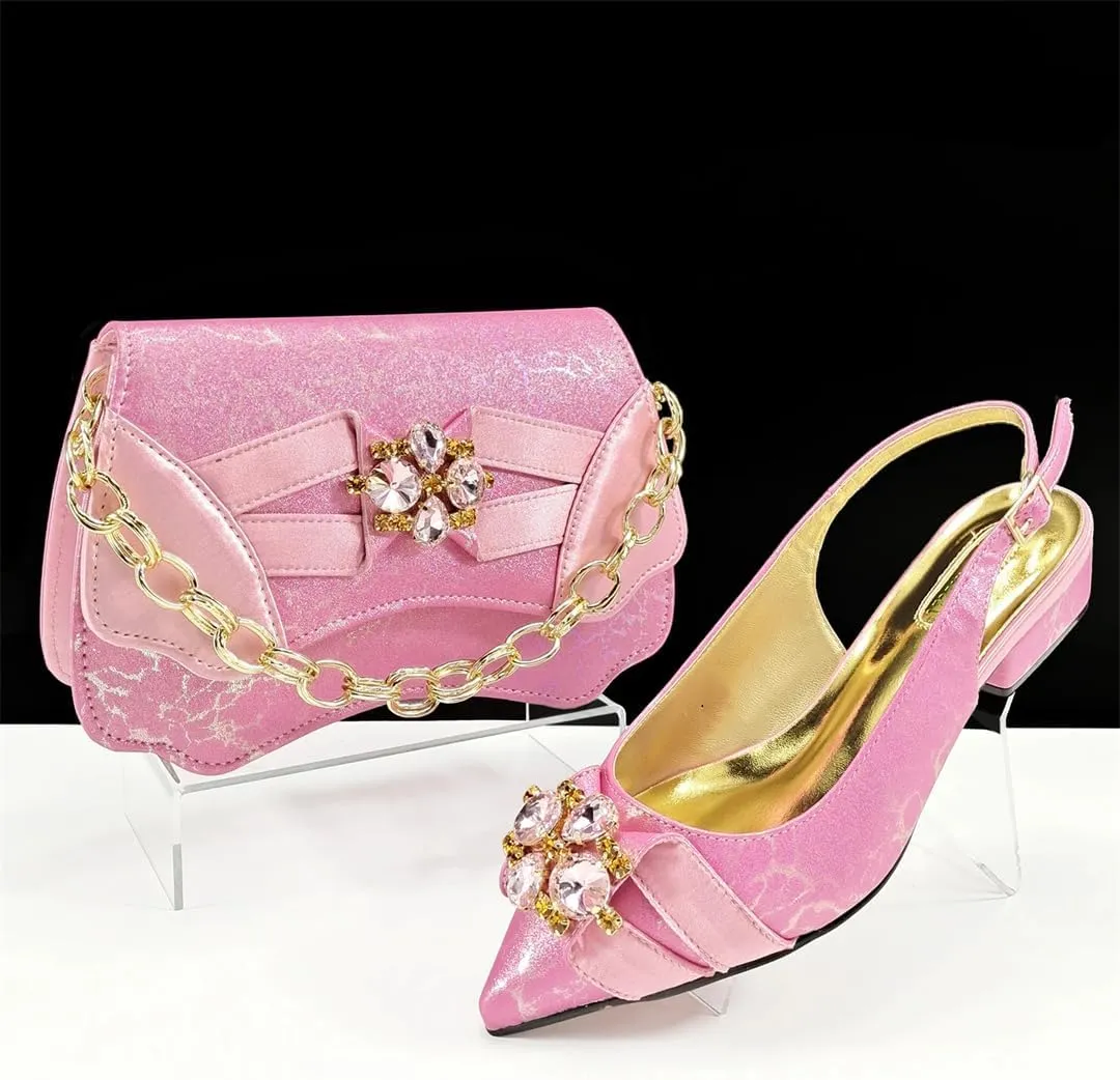 Women’S Elegant Gold Italian Pumps and Matching Bag Set with Thin Heels for Special Occasions
