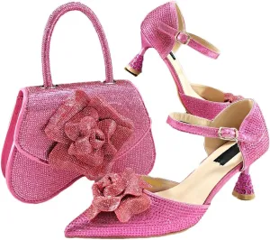 Women’S Handmade Flower Heels and Bag Set for Elegant Wedding Party with Comfortable Streamline Design