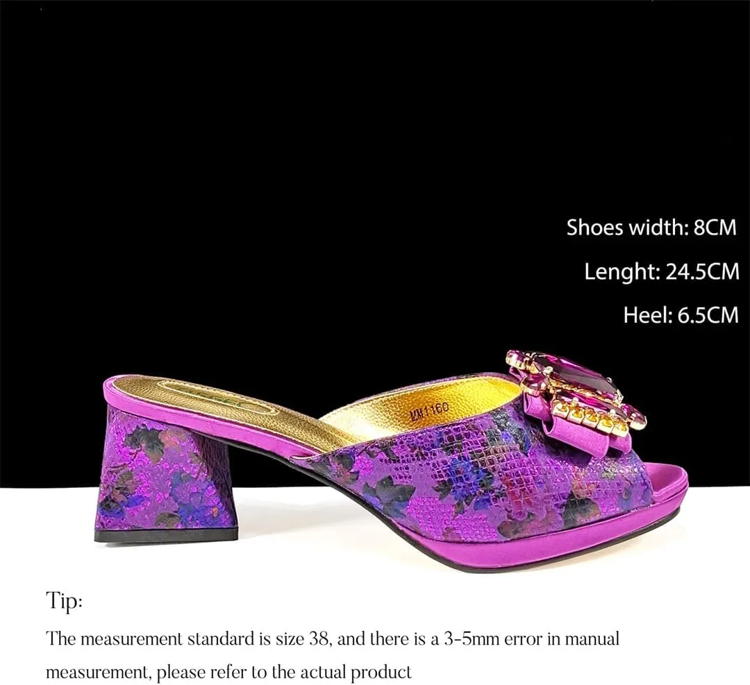 Women’S Peep Toe Rhinestone Sandals and Handbag Set with Platform Heel for Wedding and Party Wear