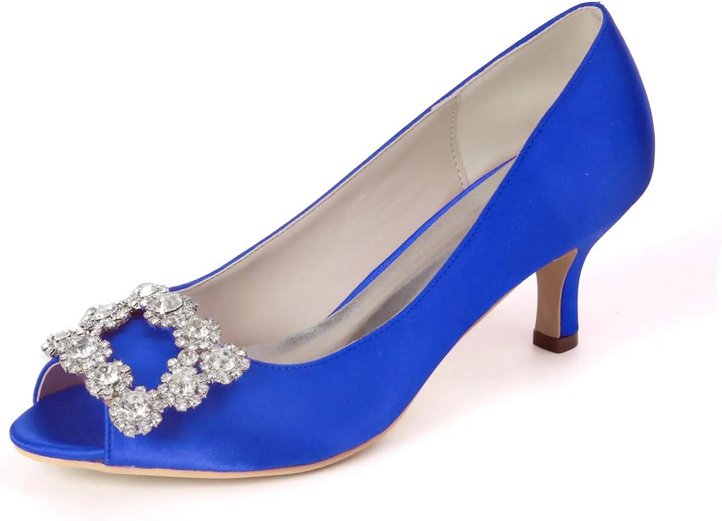 Women's Peep Toe Wedding Shoes for Bride Low Heels Bridal Shoes Satin Evening Party Pumps Sandals