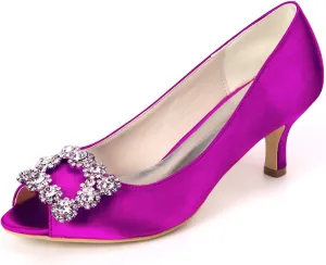 Women's Peep Toe Wedding Shoes for Bride Low Heels Bridal Shoes Satin Evening Party Pumps Sandals