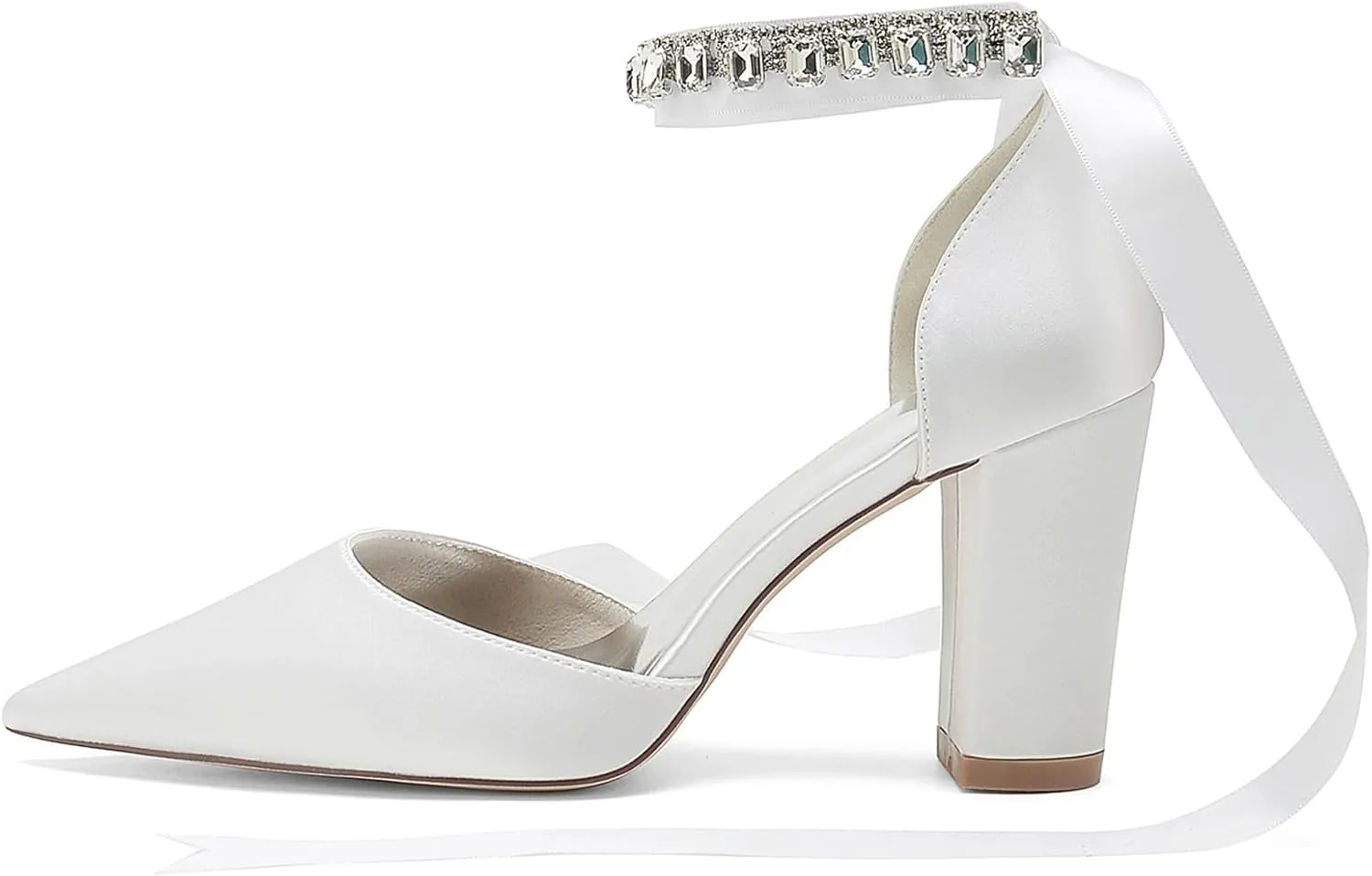 Women's Pointed Toe Pearl Wedding Shoes Thick heel Rhinestones Ribbon Bow tie High Heels Bridal Evening Party Dress Shoes