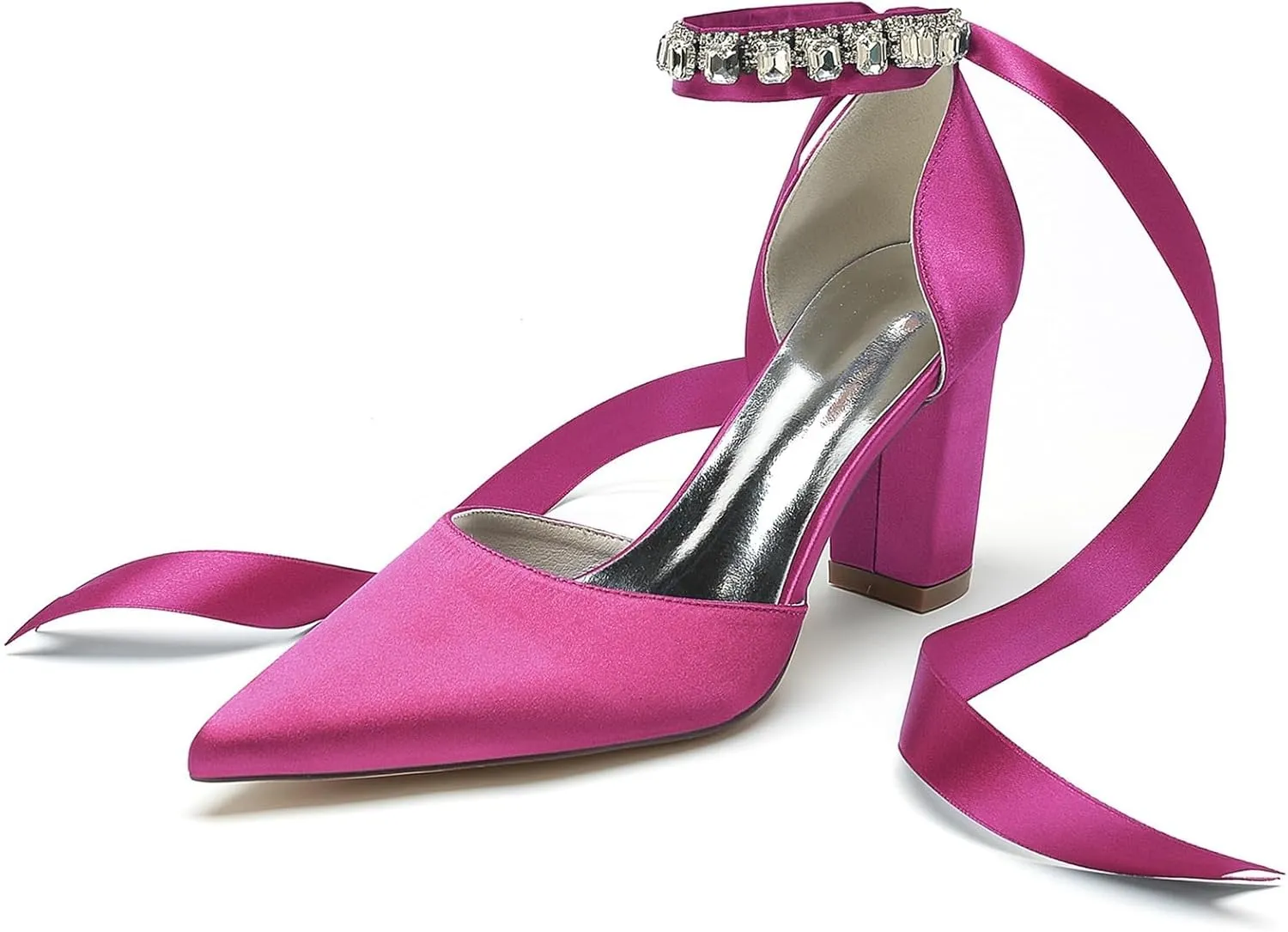 Women's Pointed Toe Pearl Wedding Shoes Thick heel Rhinestones Ribbon Bow tie High Heels Bridal Evening Party Dress Shoes