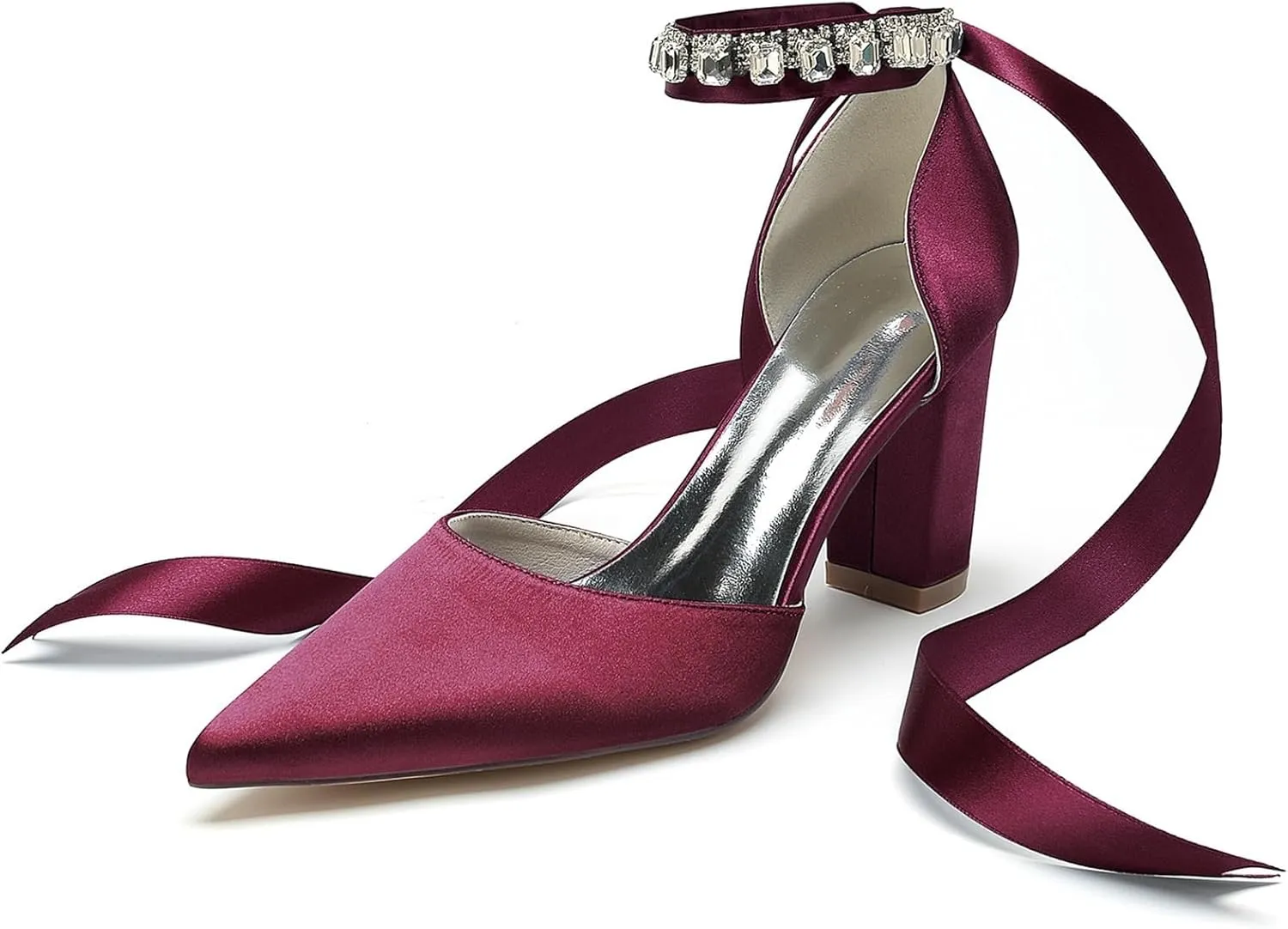 Women's Pointed Toe Pearl Wedding Shoes Thick heel Rhinestones Ribbon Bow tie High Heels Bridal Evening Party Dress Shoes