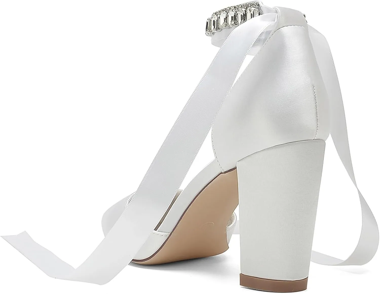 Women's Pointed Toe Pearl Wedding Shoes Thick heel Rhinestones Ribbon Bow tie High Heels Bridal Evening Party Dress Shoes