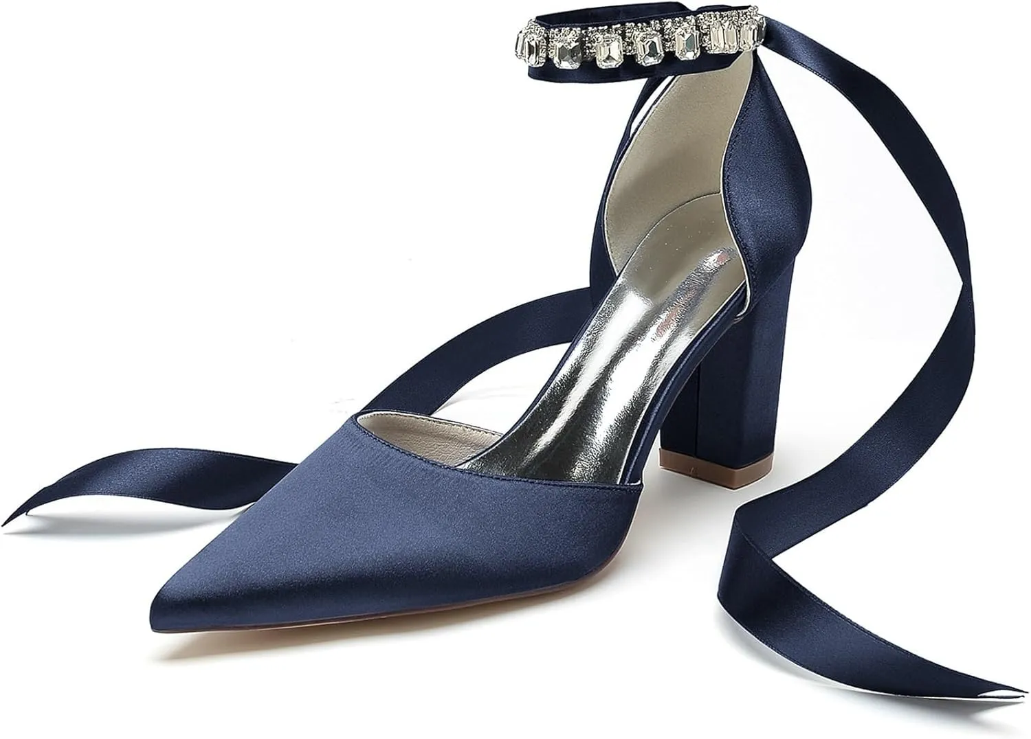 Women's Pointed Toe Pearl Wedding Shoes Thick heel Rhinestones Ribbon Bow tie High Heels Bridal Evening Party Dress Shoes