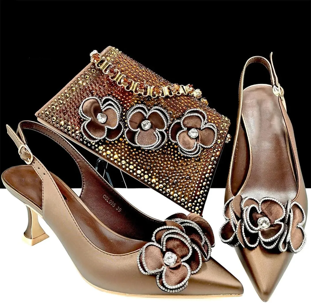 Women’S Pointed Toe Pumps and Bag Set for Office Wear with Square Heel and Stylish Accents