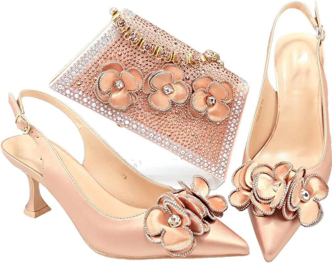 Women’S Pointed Toe Pumps and Bag Set for Office Wear with Square Heel and Stylish Accents