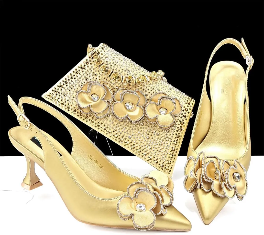 Women’S Pointed Toe Pumps and Bag Set for Office Wear with Square Heel and Stylish Accents