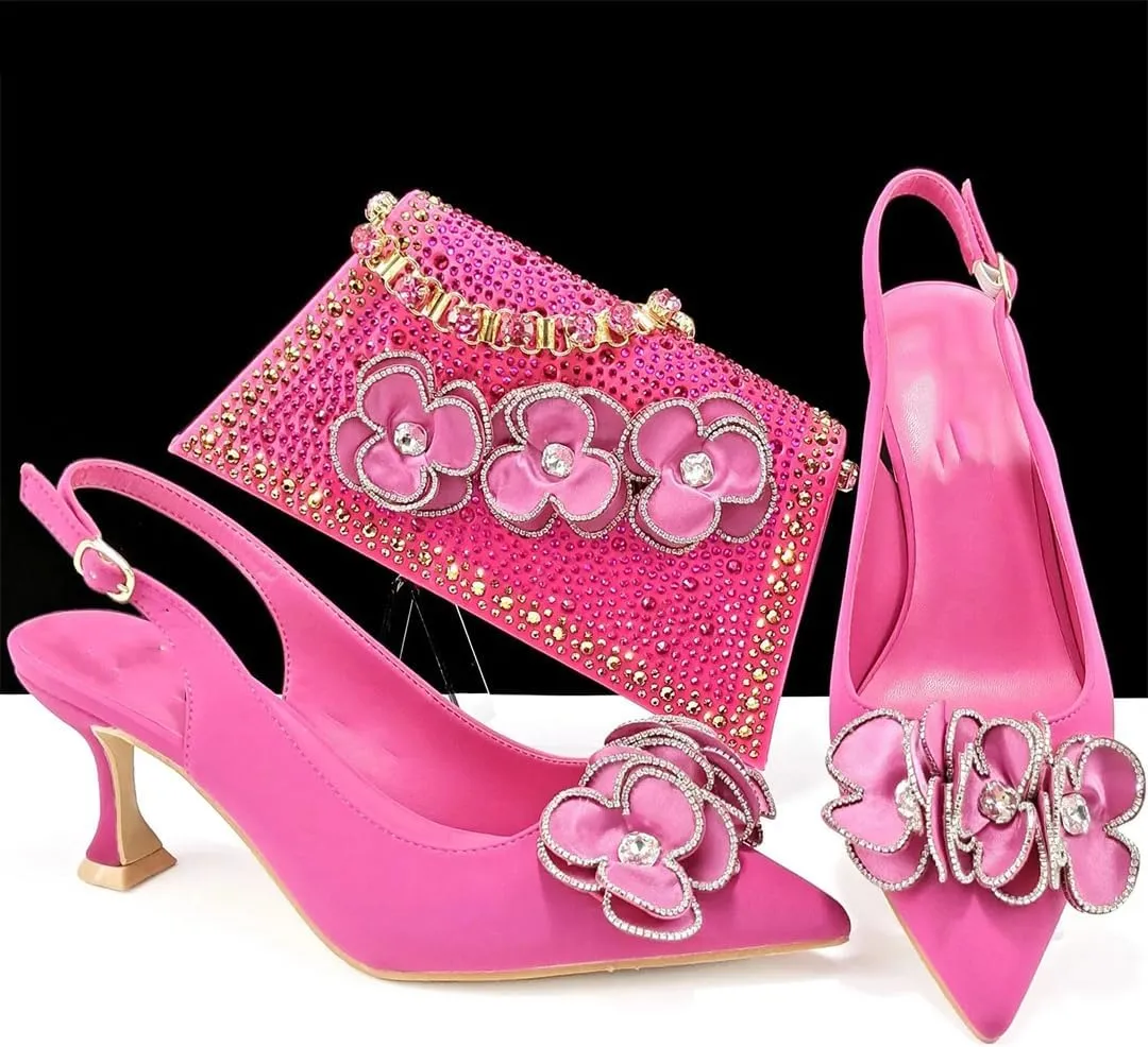 Women’S Pointed Toe Pumps and Bag Set for Office Wear with Square Heel and Stylish Accents