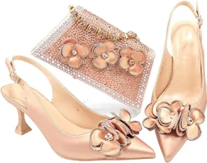 Women’S Pointed Toe Pumps and Bag Set for Office Wear with Square Heel and Stylish Accents