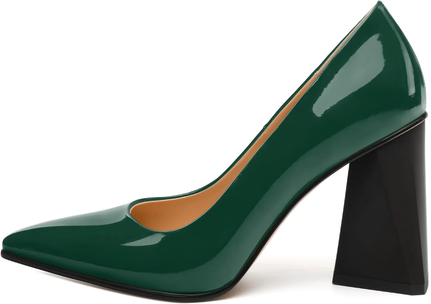 Women's Pumps, Pointed Toe Chunky Block Heel, Slip On Fashion Solid High Heel Shoes for Women