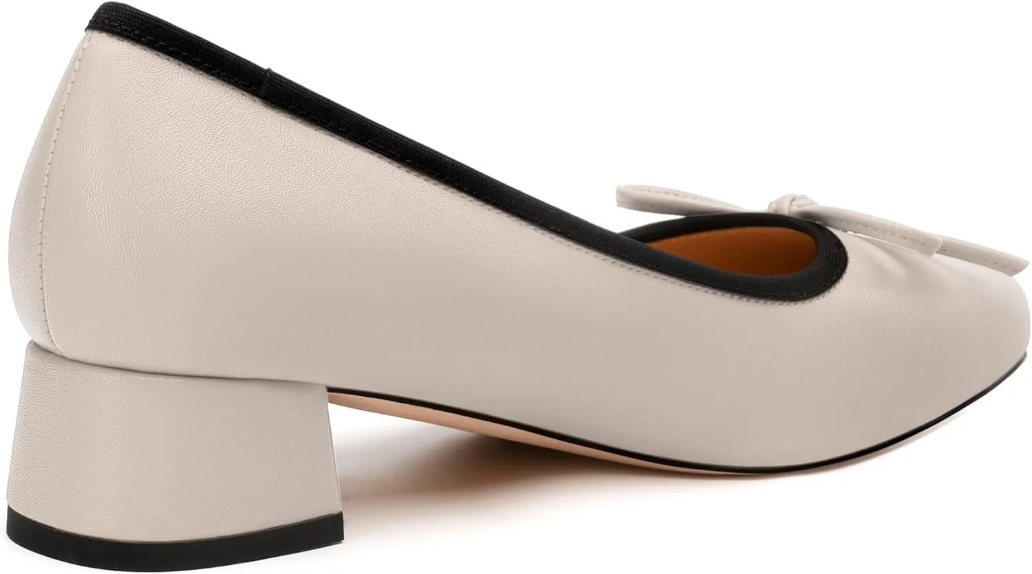 Womens Pumps, Square Toe Low Block Heel Pumps for Women, Leather Insole Comfort Daily Pump Shoes with Bow Tie 1.3"