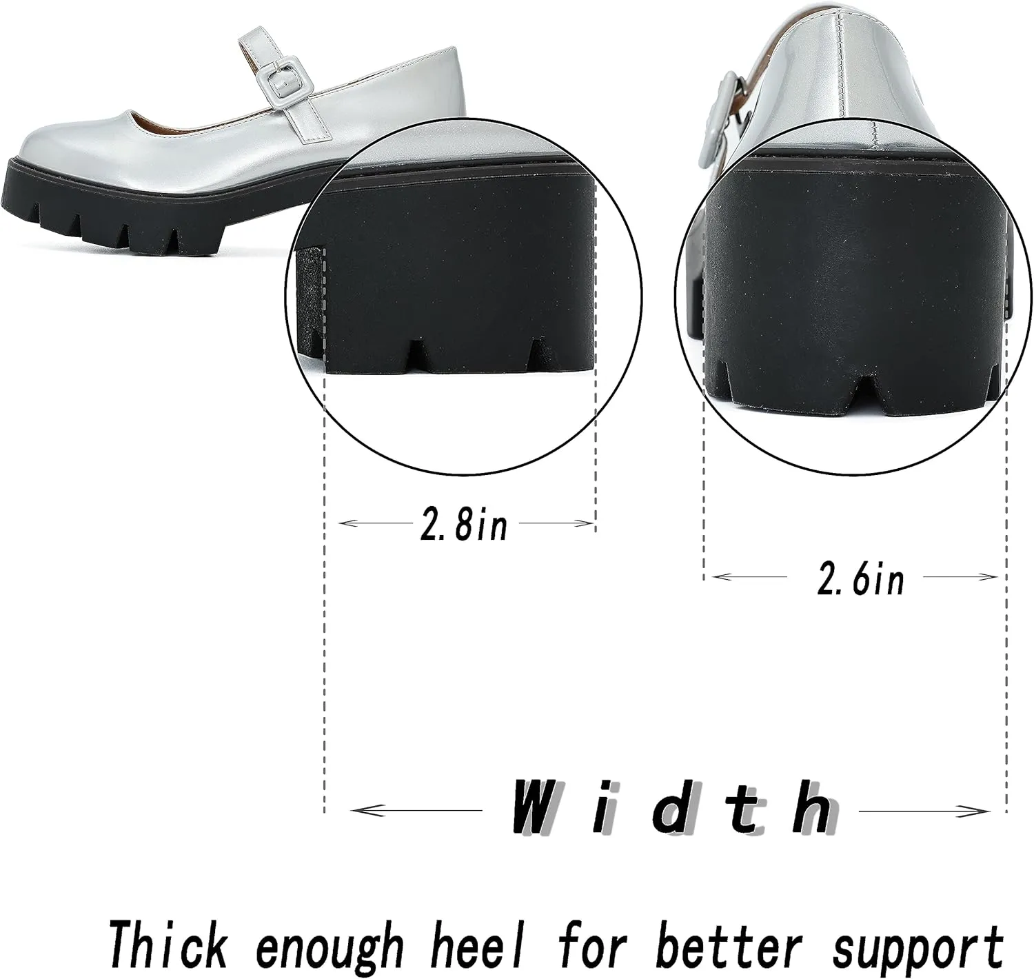 Women's Round Toe Ankle Strap Mary Janes Platform Low Heel Chunky Pumps Oxford Dress Shoes