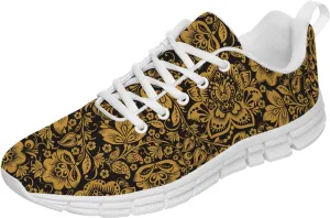 Womens Tennis Shoes Sneaker with Gold Luxury Flower Floral Print Mesh Lace Up Running Shoes Gifts for Mom,Men Size 13