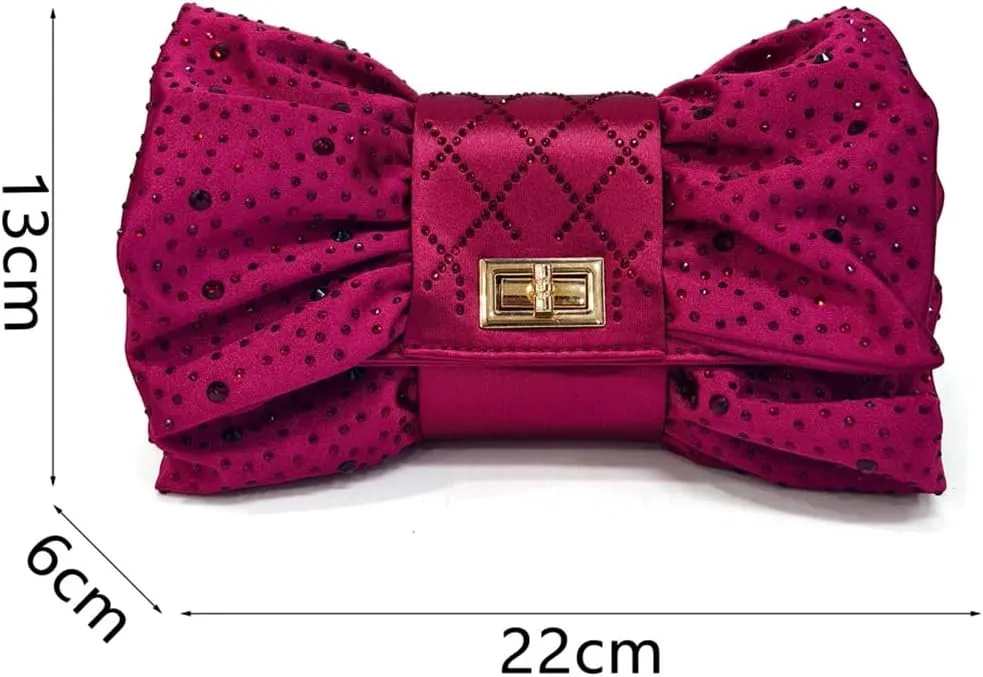 Women’S Wine Rhinestone High Heels and Matching Bag Set with Butterfly Knot Design for Special