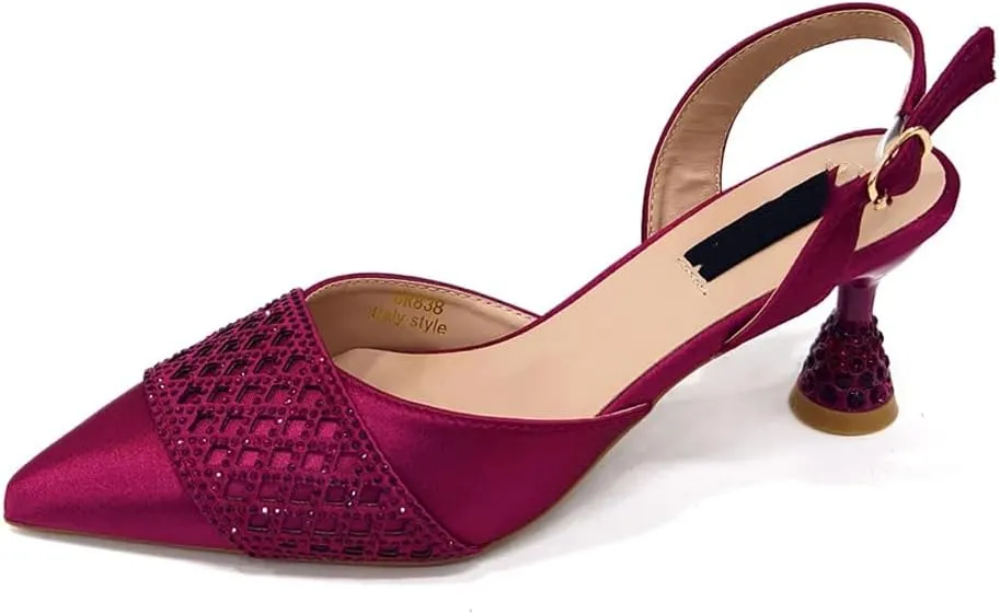 Women’S Wine Rhinestone High Heels and Matching Bag Set with Butterfly Knot Design for Special