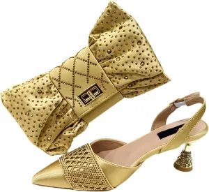 Women’S Wine Rhinestone High Heels and Matching Bag Set with Butterfly Knot Design for Special
