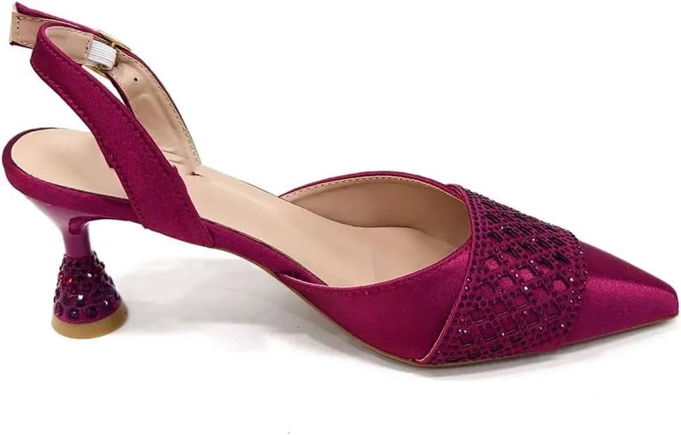 Women’S Wine Rhinestone High Heels and Matching Bag Set with Butterfly Knot Design for Special