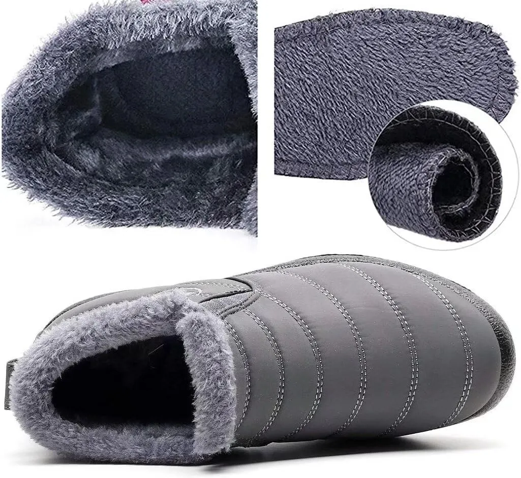 Women's Winter Snow Boots Ankle Booties Slip-Ons Shoes Lightweight Waterproof Warm Fur Lining