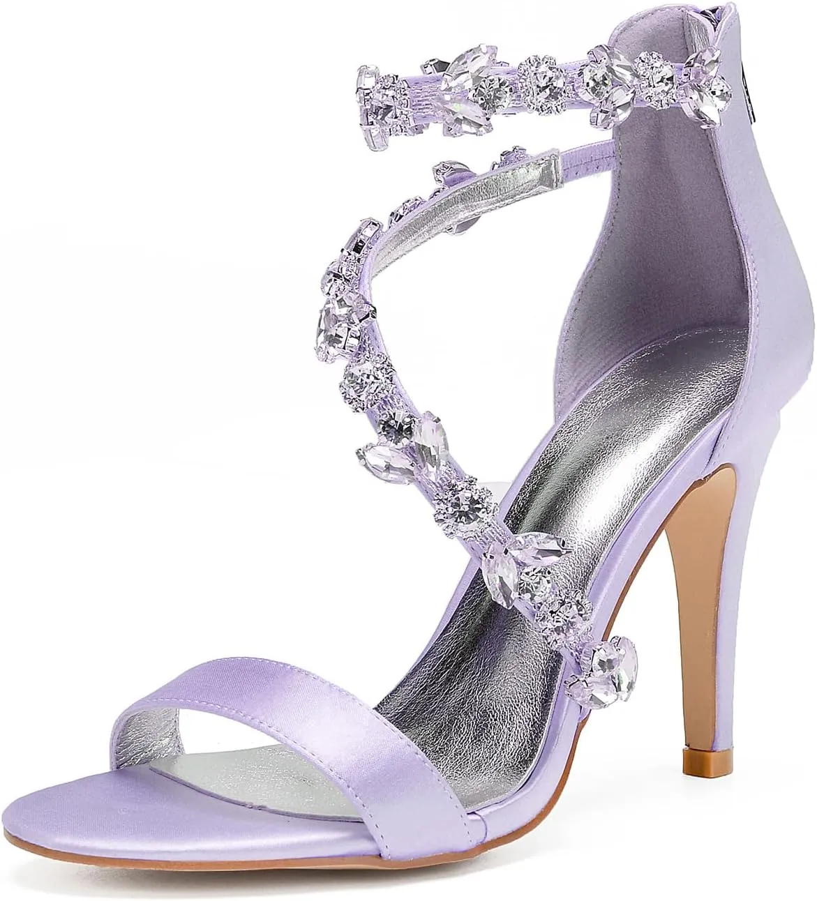 Women's Women's Open Toe Ankle Buckle Straps Pump Crystal Stiletto Sandals Heels Satin Wedding Bridal Shoes for Party Wedding