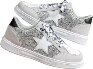 Women's Y2K Star Glitter Chunky Skate Shoes Retro Platform Sneakers, Shiny Outdoor Casual Shoes for Streetwear (Grey,9.5)